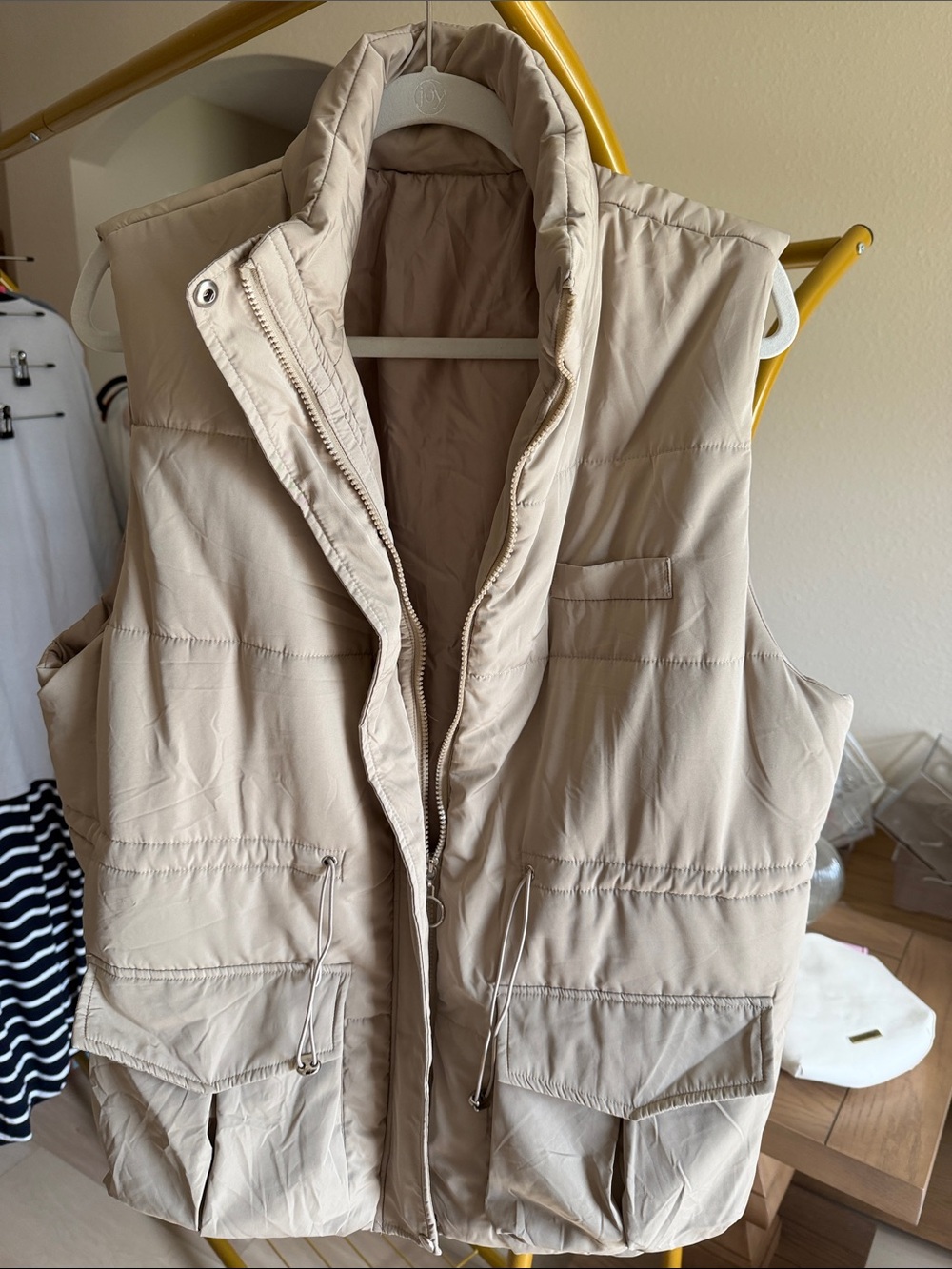 Neutral Beige Quilted Puffer Vest